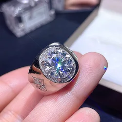Luxury Men Ring Muscular Style Big Size 5ct Moissanite Real 925 Silver Jewelry Shiny Lab Diamond Engagement Ring Party Gift