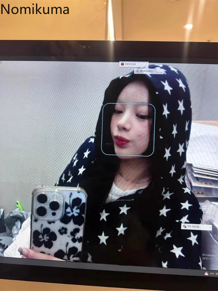 Streetwear Star Print Women Hoodies Jackets 2024 Ropa Mujer Hooded Tunic Zipper Sweatshirt Crop Y2k Tops Fashion Harajuku Hoodie