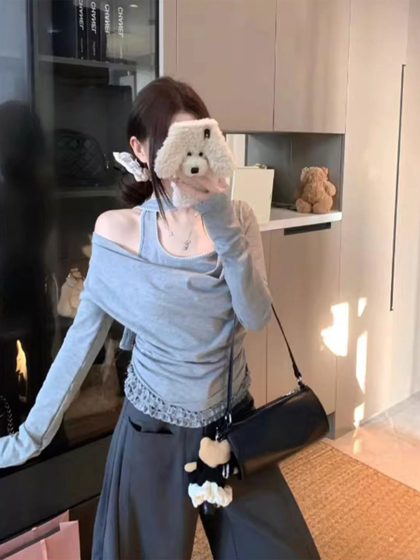 

Chic ey Long Sve T-irt Women's Spring Season plus Size Sli Ne Hanging Design Casual Comfortable Top for Ladies