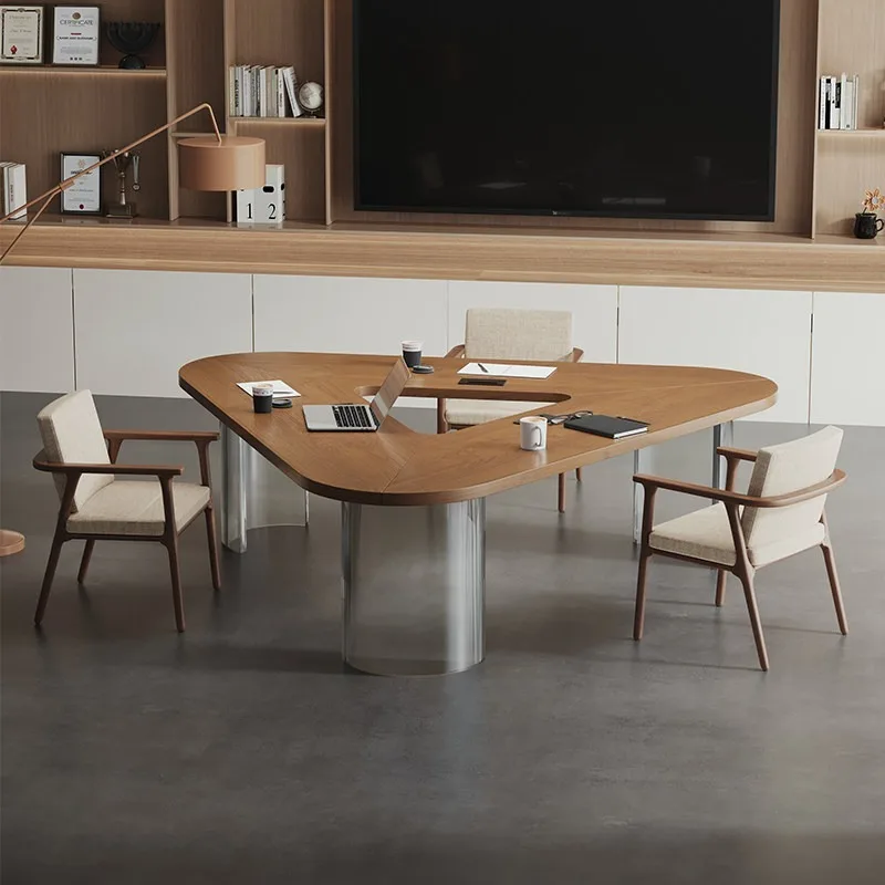 Triangular solid wood acrylic multi-functional small 4-person conference table, light luxury high-end negotiation table,