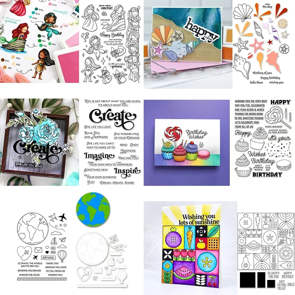 Meeresmuscheln-Kuchen-Prinzessin-Stempel und Stanzformen, Erde, Obst, Fenster, Sentiment-Wörter-Stempel für DIY-Scrapbooking, Kartenherstellung