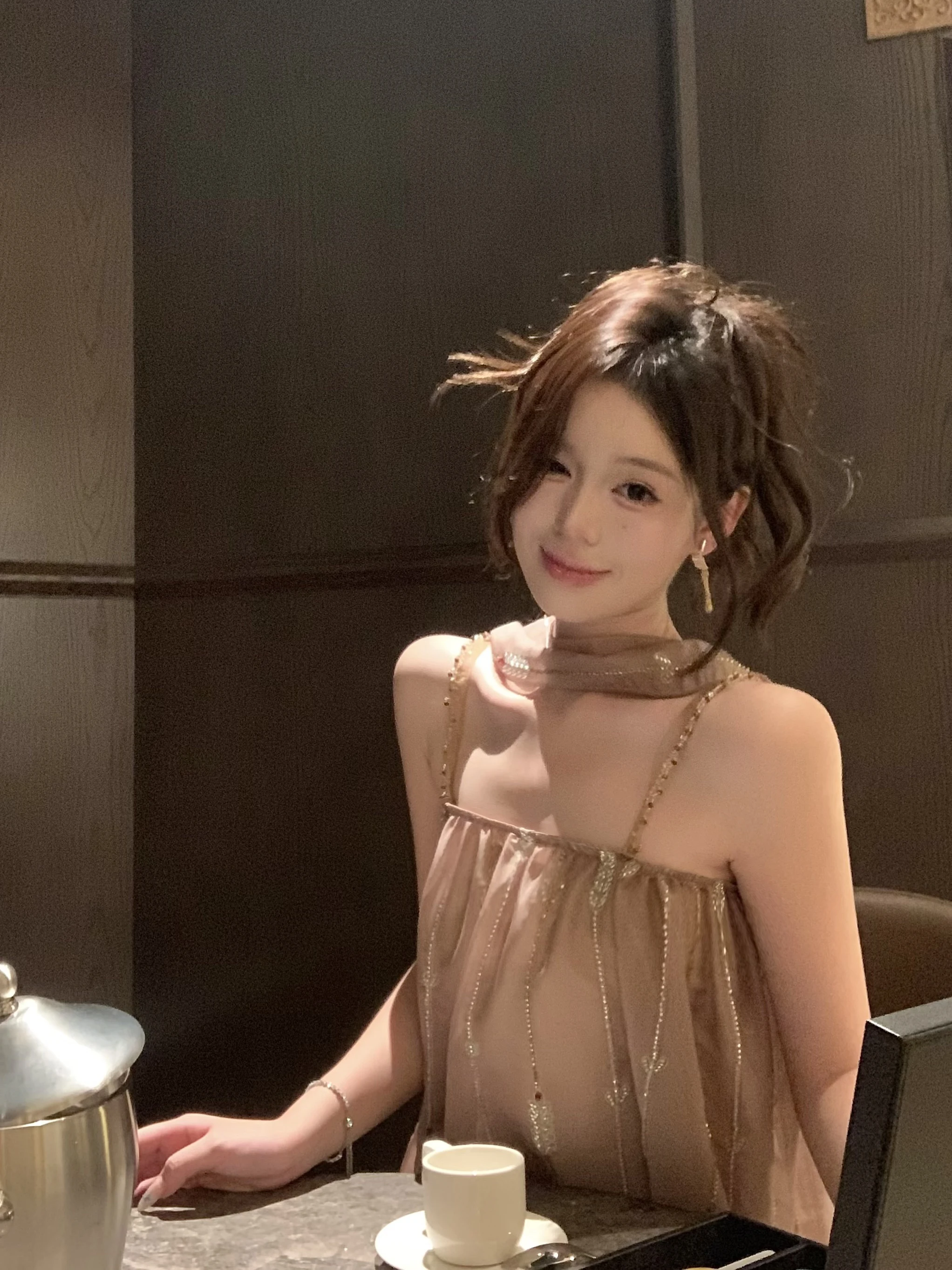 

Original Qian Dada ort Feather Embellied Beaded Strapl A-Line Dr with Sa French Sle Polyester Wedding Guest Dr