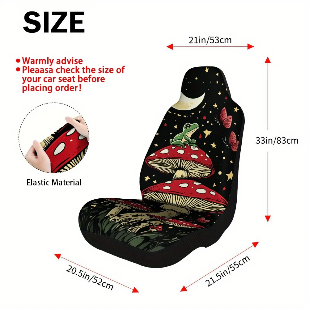 Set Of 2, Fantasy Night Mushrooms Design Car Seat Covers – Universally Compatible, High-Quality And Durable Complete Set For Fro