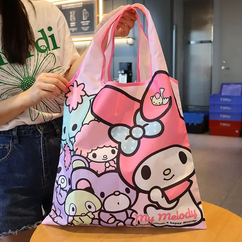 Kawaii Sanrio HelloKitty MyMelody Kuromi Cinnamoroll New Ins Shopping Bag borsa in tessuto Oxford di grande capacità può essere piegata borsa