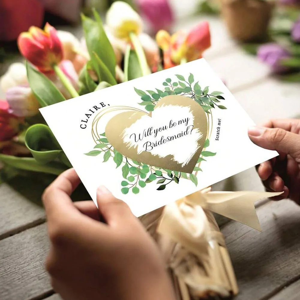 1 Piece of Bridesmaid Invitation Scratch Card—Customizable with Name and Date, Honorary Bridesmaid Wedding Invitation, Bridal Party Game, Will You Be My Bridesmaid? Scratch Off to Reveal the Answer - view 3