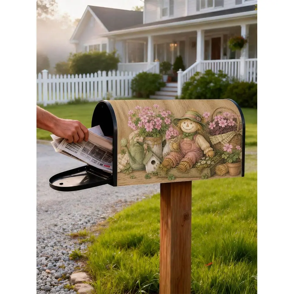 2D Cottagecore Floral Garden Doll Scene Mailbox Cover, Perfect For Spring Yard And Farmhouse Decor. Charming Rustic Gift For Wo