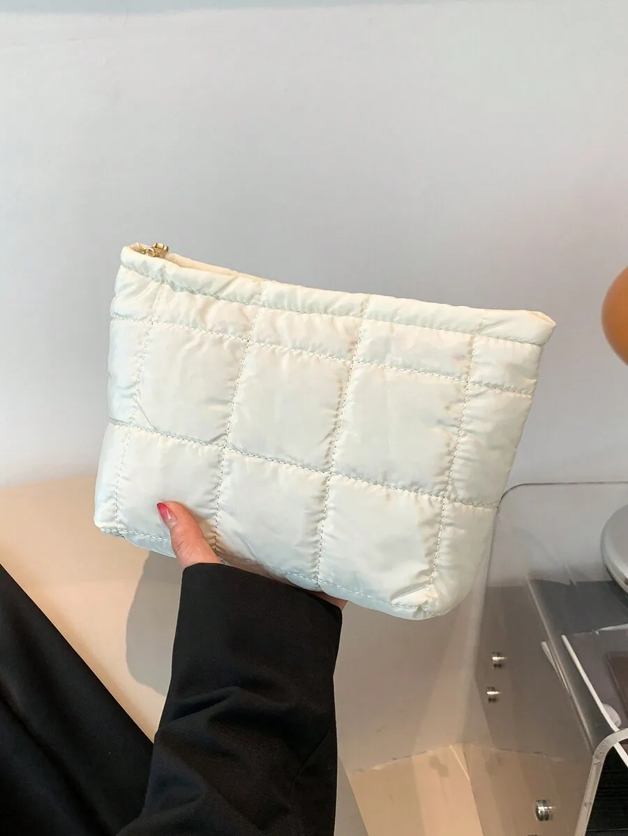 Quilted Nylon Clutch Pouch for Makeup and Travel Essentials