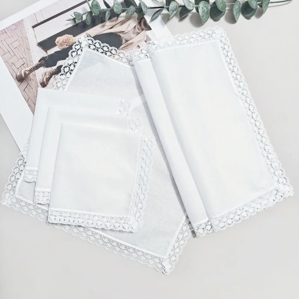 6Pcs New Pure White Lace Handkerchief Small Size Handmade Wedding Handkerchief Thin DIY Small Square Towel