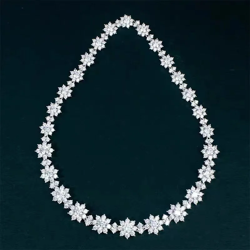 

Flower Moissanite Diamond Chocker Necklace 100% Real 925 Sterling Silver Party Wedding Pendants Necklaces for Women Jewelry