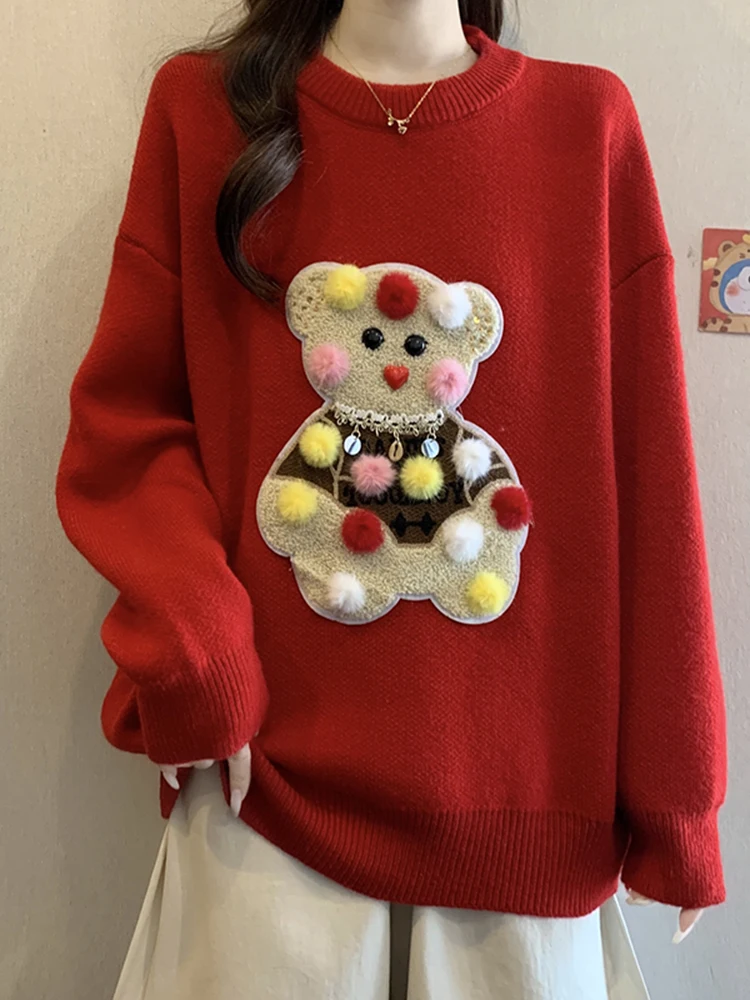 

Универсальный вязаный свитер с длинными рукавами для женщин, осенне-зимний модный топ с вышивкой, базовый слой, утягивающий, повседневный, свободного кроя