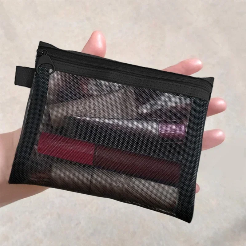 Malha saco de cosméticos de armazenamento de viagem saco de maquiagem organizador feminino compõem bolsa portátil pequeno grande caso de beleza de higiene pessoal