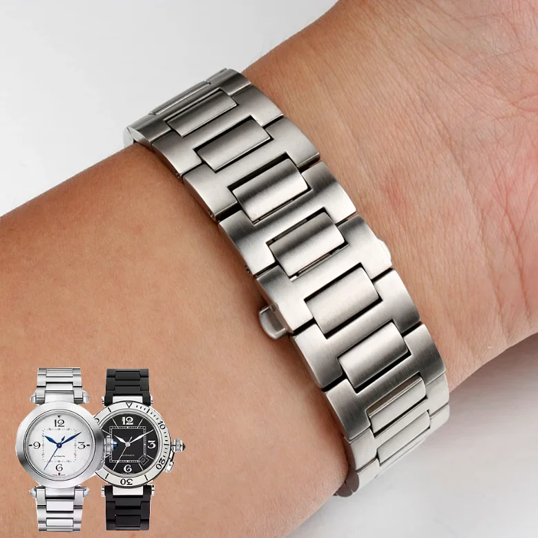 Solid stainless steel strap for Cartier PASHA series WSPA0013 Notch Metal Bracelet for men's women's watch chain  20X12 22X14
