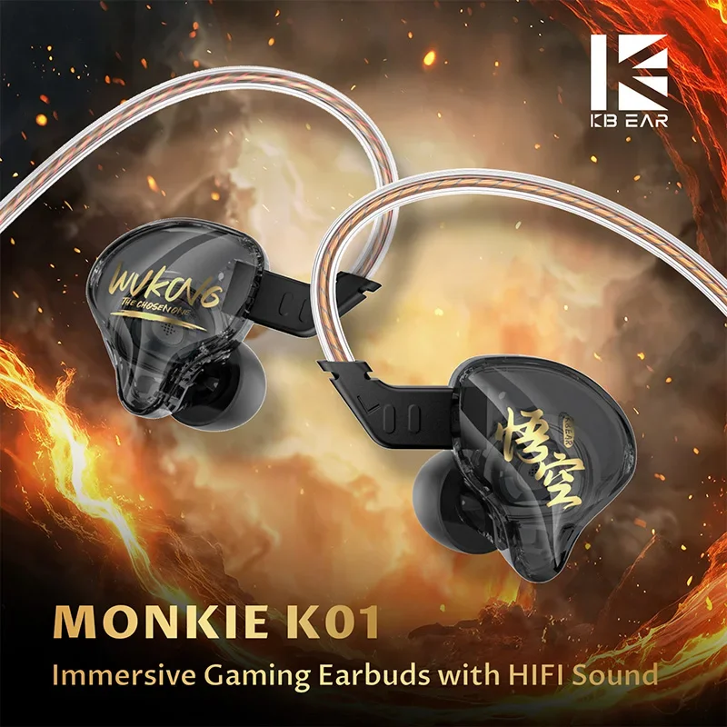 KBEAR MONKIE K01 Dynamic IEMS Gaming 3.5mm Plug  For Computer Laptop With a Premium Choice For Gamers HiFi Wired Headphones