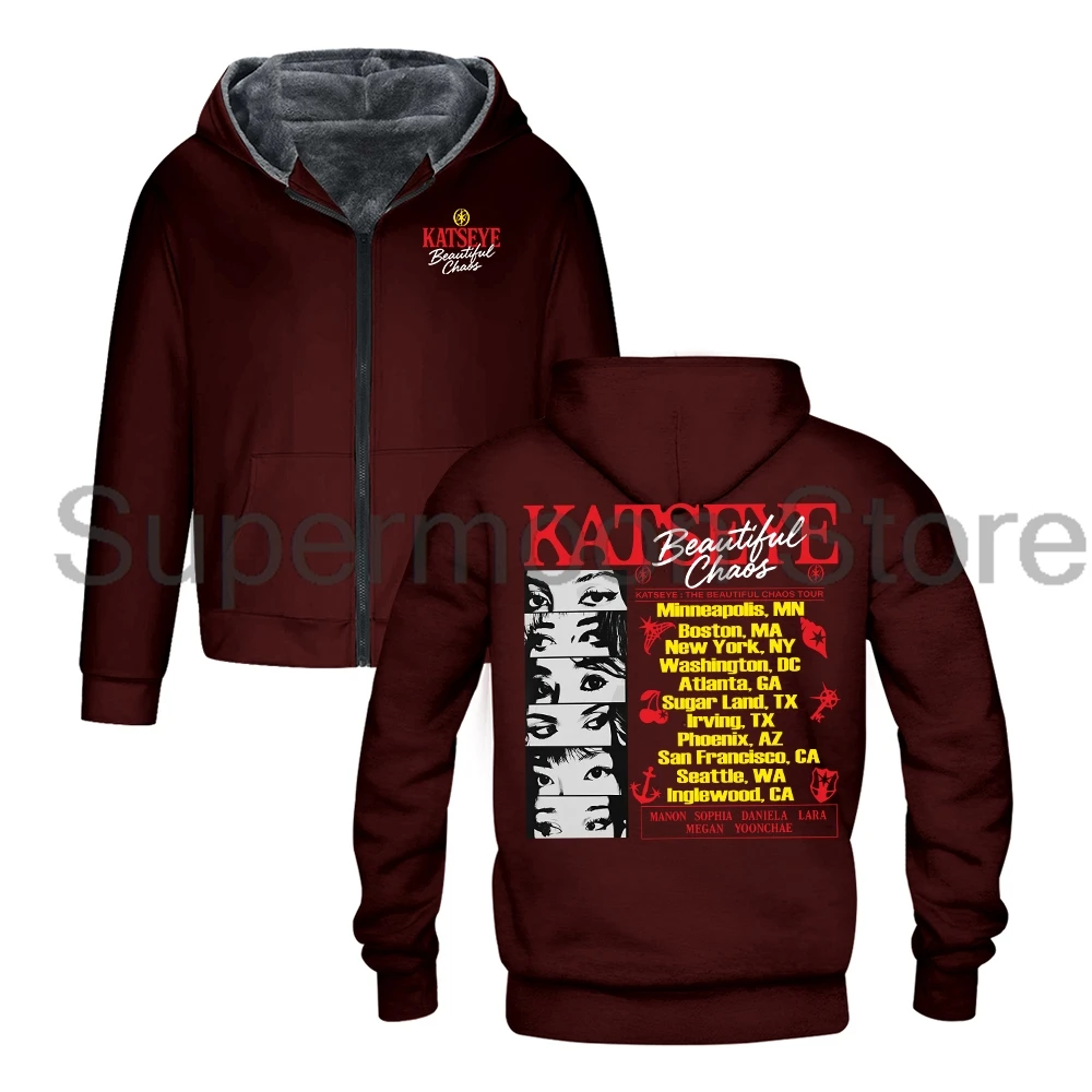 Kpop Katseye The Beautiful Chaos Tour Merch Members Zipper Hoodie Long Sleeve Outerwear Coat Men Women Hooded Jacket Parkas