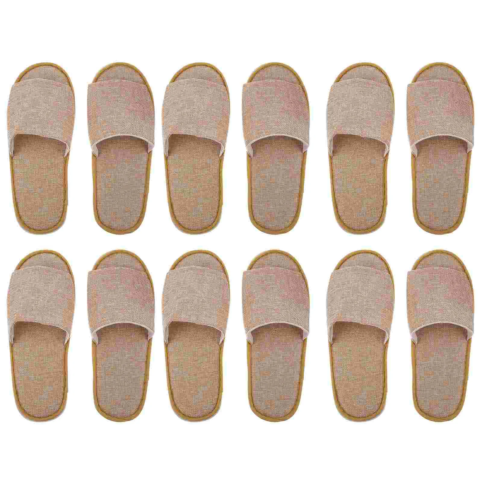 

6 Pairs Travel Cotton and Linen Non-slip Slippers Women Portable Beige Open Toe Spa Shoes Cloth House