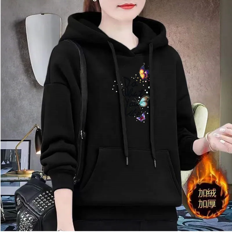 UHYTGF M-4XL Hoodie Women\'s Fashion Print Pullover Hooded Winter Sweatshirts Jacket Female Korean Loose Casual Ladies Coat 2322