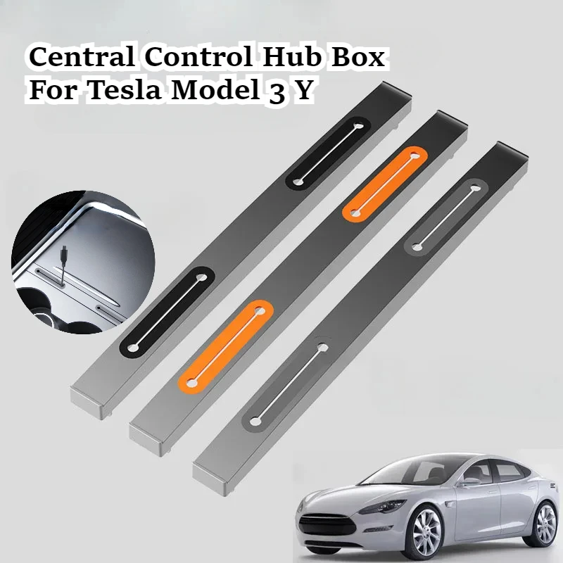 Central Control Hub Box para Tesla Model 3 Y, Clip de carregamento do telefone, Central Console Docking Station, USB Hub Cable Organizer Box