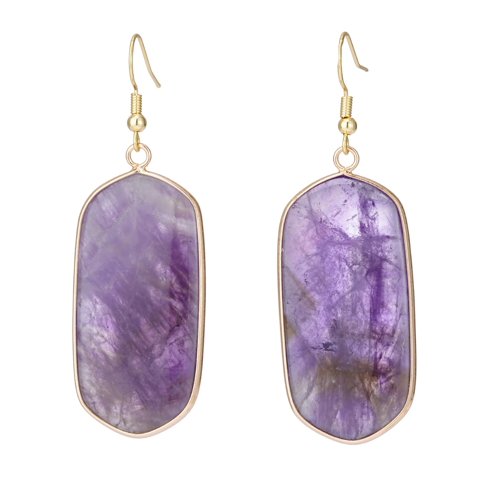 Amethyst Big Stone Dangle Earrings Natural Stone Crystal Drop Healing Gemstone Earrings for Women Gift