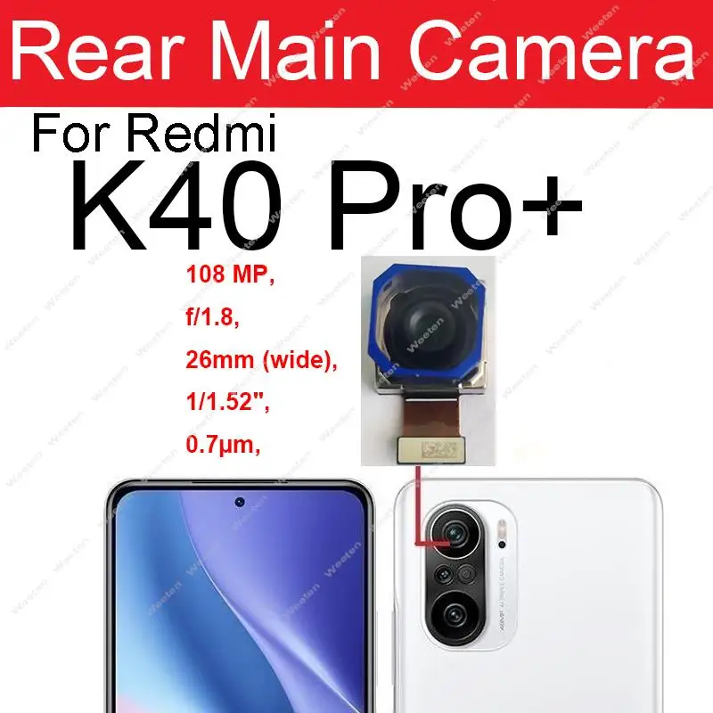 

Для Xiaomi Redmi K40S K40 Pro+ K40 Pro Plus K40 игровая передняя задняя камера Основная задняя передняя камера для селфи с гибким кабелем Запчасти