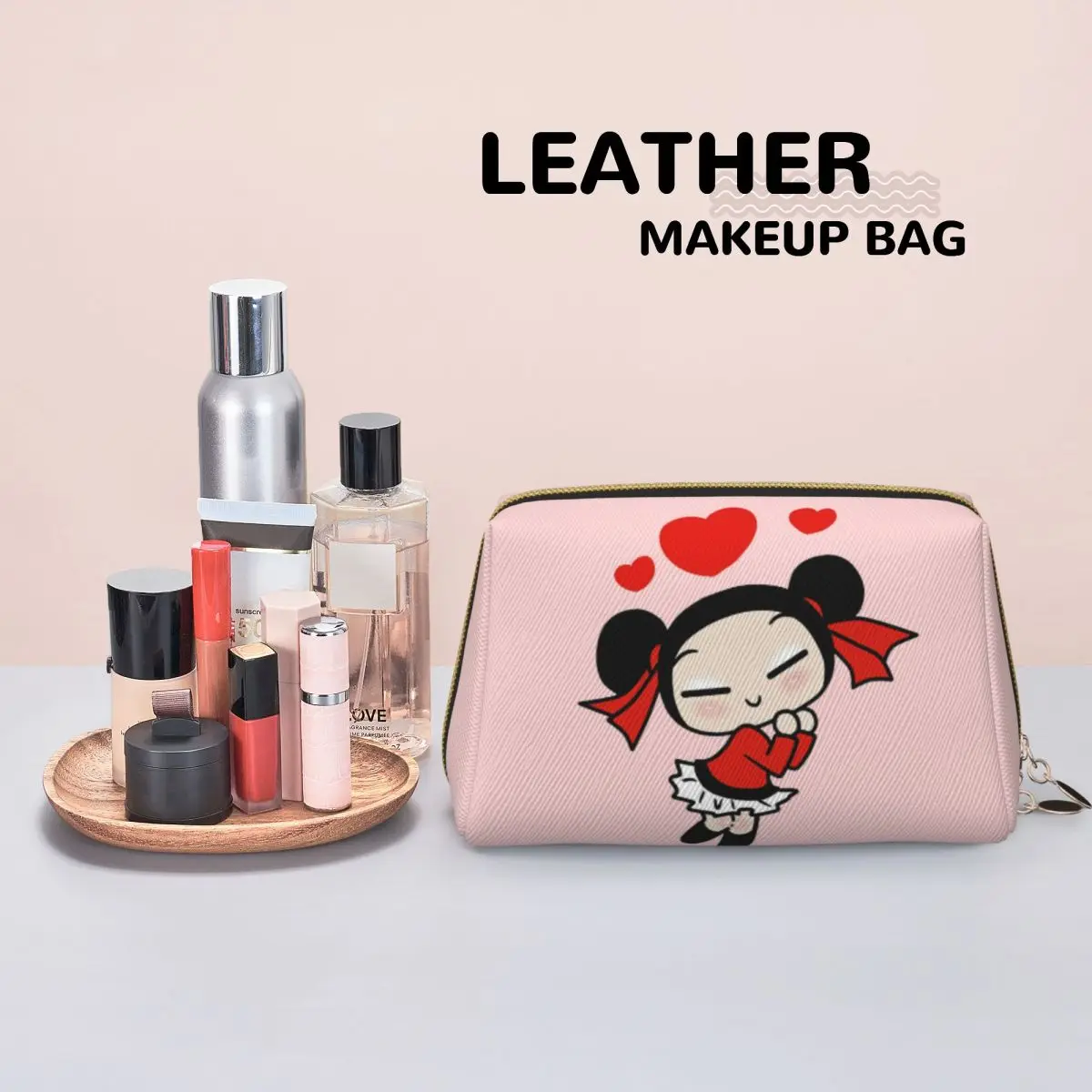 Cartoon Pucca Women Cosmetic Bags Travel Makeup Organizer Pouch Toiletry Storage Dopp Kit Case