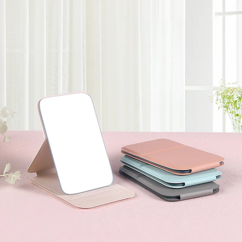 Portable Handheld Makeup Mirror Foldable Desktop Makeup Mirror Solid Color PU Leather MINI Pocket Mirror Travel Mirror