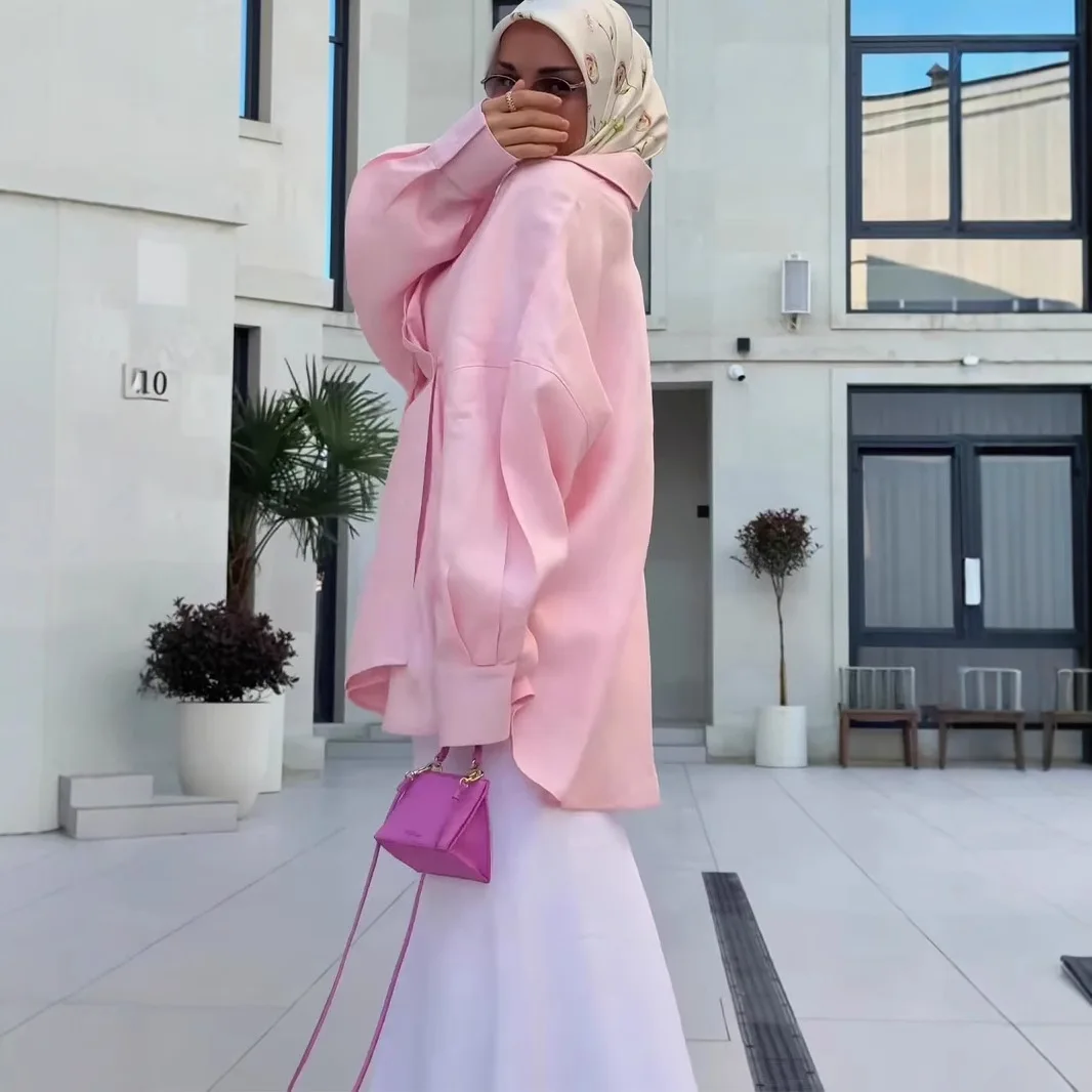 Muslim Skirt Suit Women 2 Piece Set Shirt Top Long Skirts Single Breasted Morocco Dubai Ensemble Arabic Casual Outfits Ramadan