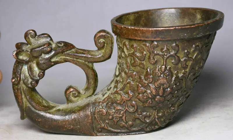 13Cm Rare Old Chinese Copper Dynasty Palace Phoenix Flower Cann Goblet