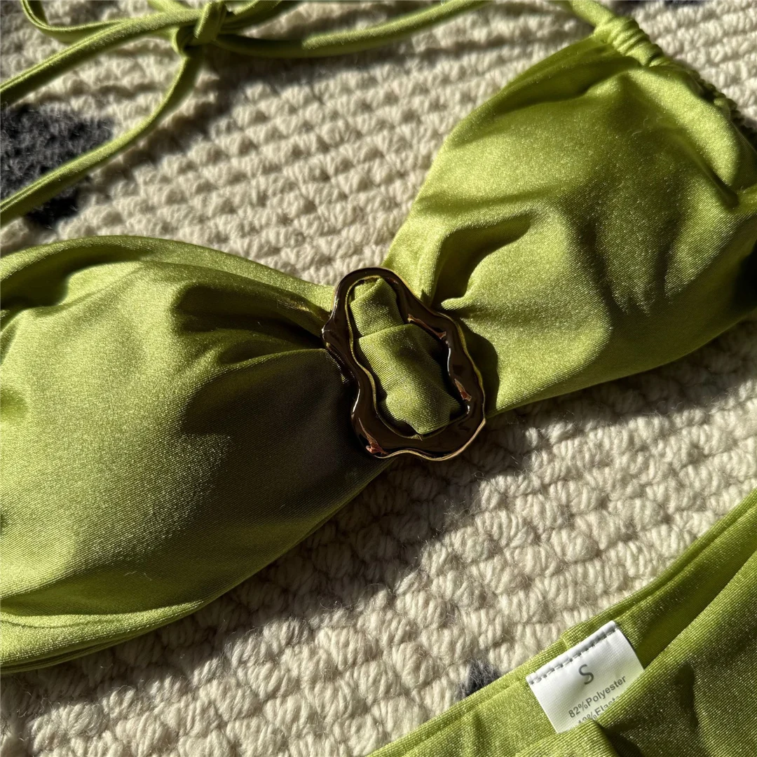 5 Farben, Metallring, Neckholder, hoch geschnittener Bikini, Damen-Badeanzug, zweiteiliges Bikini-Set, Damen-Badebekleidung, Badeanzug, Schwimmanzug V6340G – Detail 38