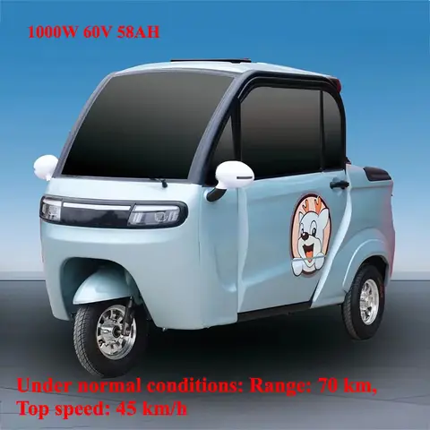 2 Door 4 Seater Mini Trike Electric+Adult+Tricycle Pickup Fashion Electric Cargo Tricycle 4 Pasenyer  Supplier 1000W Tres Ruedas