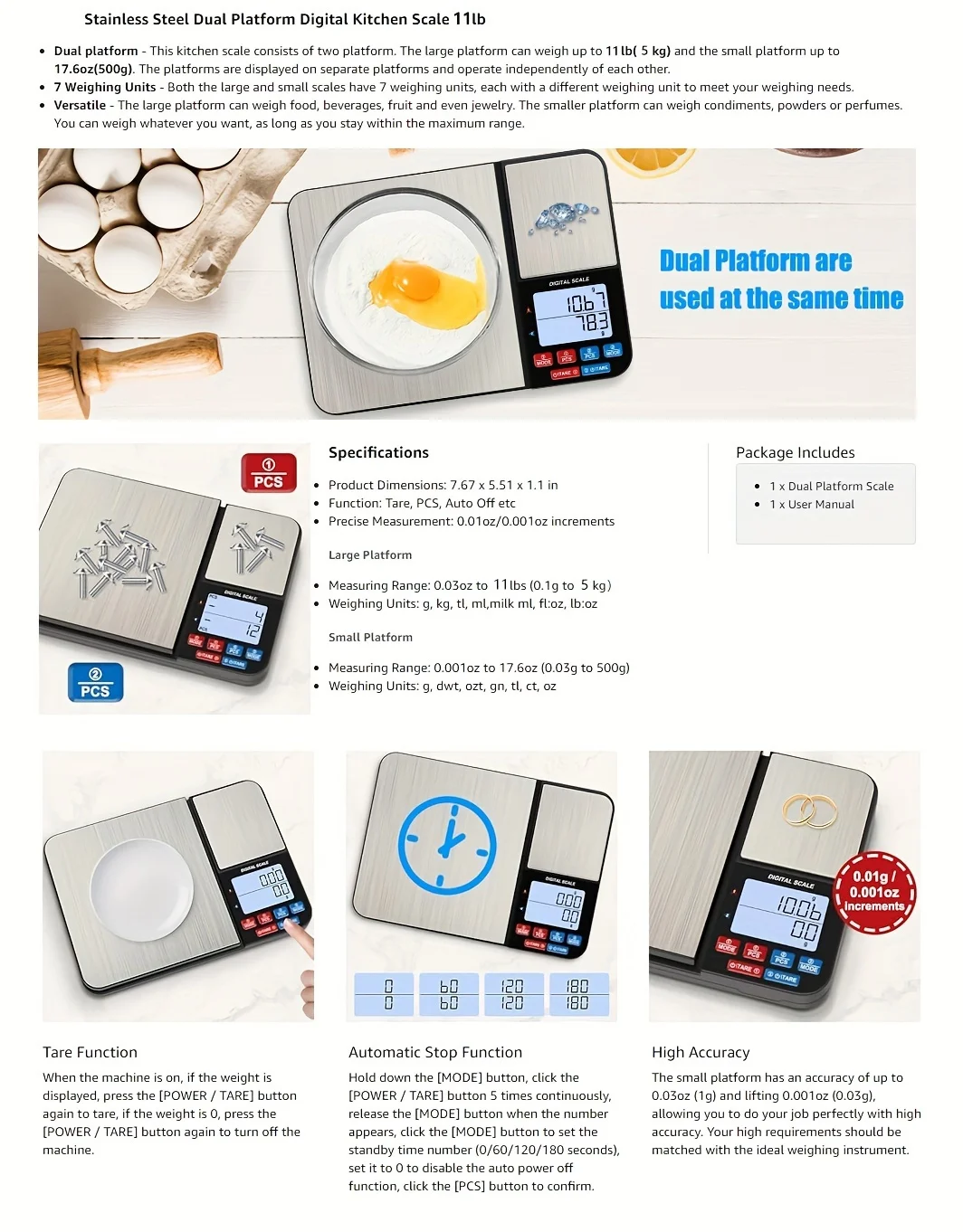 Große digitale Küchenwaage mit zwei Plattformen, 1 Stück, mit zwei Genauigkeiten: 0,01 g/0,001 oz und 0,1 g/0,01 oz, maximale Kapazität 5 kg/11 lb – Detail 2
