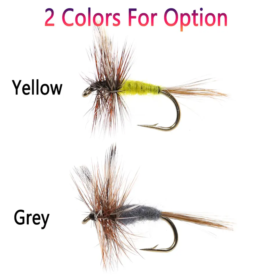 Bimoo 6PCS #10~#16 Grizzly Brown Hackle Adams Dry Fly Barbed Fly