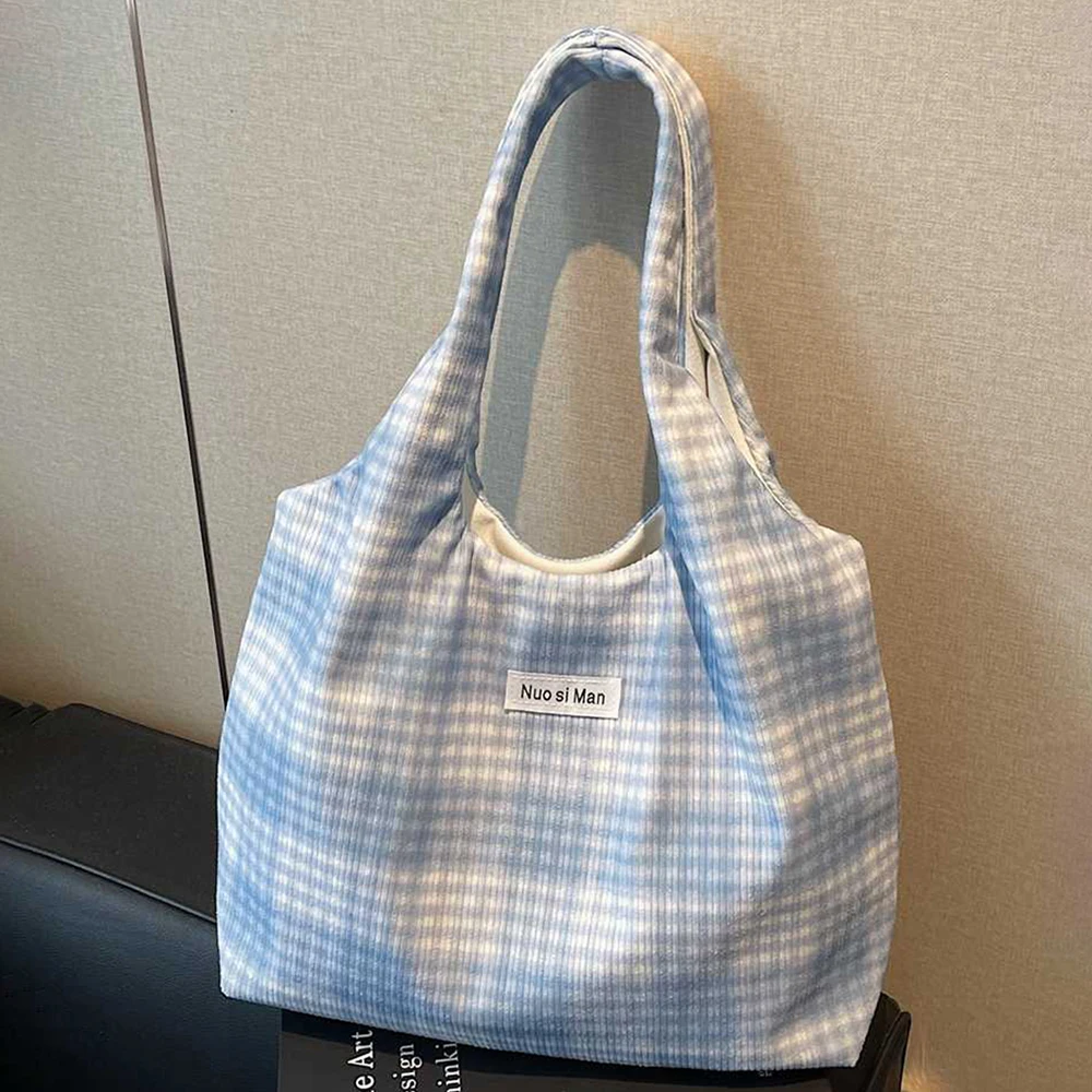 

Casual Plaid Canvas Shoulder Bags for Women Large Capacity Commuting Small Square Underarm Bags Trendy Grid Print Totes Pack