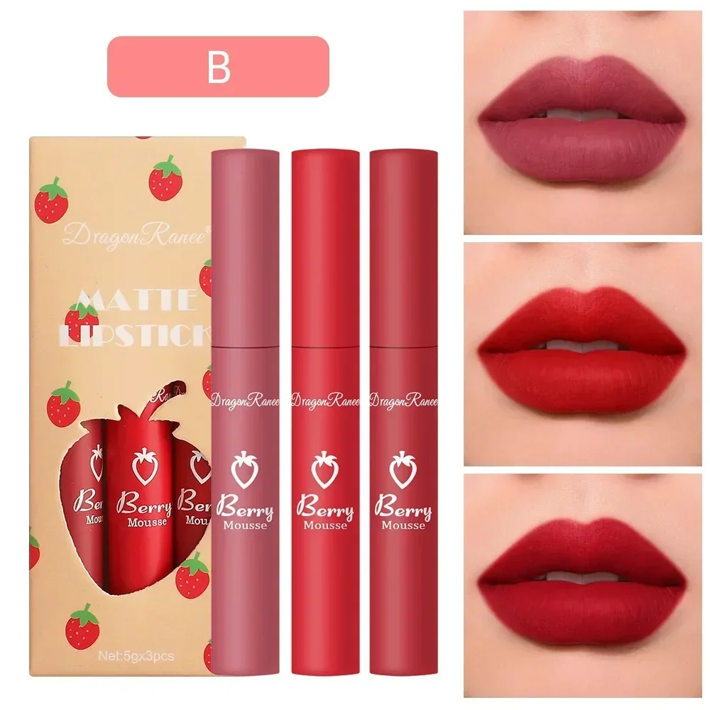 Heallor Matte Colorfast Lip Glosses Waterproof Sweat-proof Lipsticks Moisturizing Lip Glazes Lasting Beauty Cosmetics 3Pcs/box