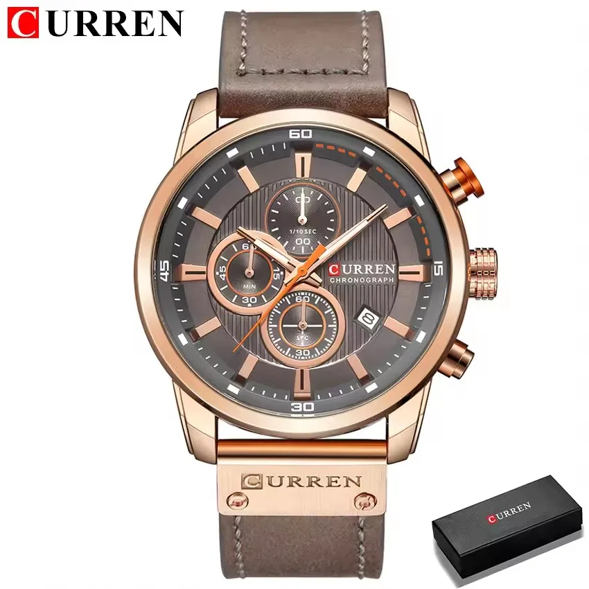 Relojes de cuarzo con fecha a la moda para hombre, reloj masculino con cronógrafo, reloj de pulsera deportivo para hombre, reloj de cuarzo con calendario, reloj redondo de negocios genuino