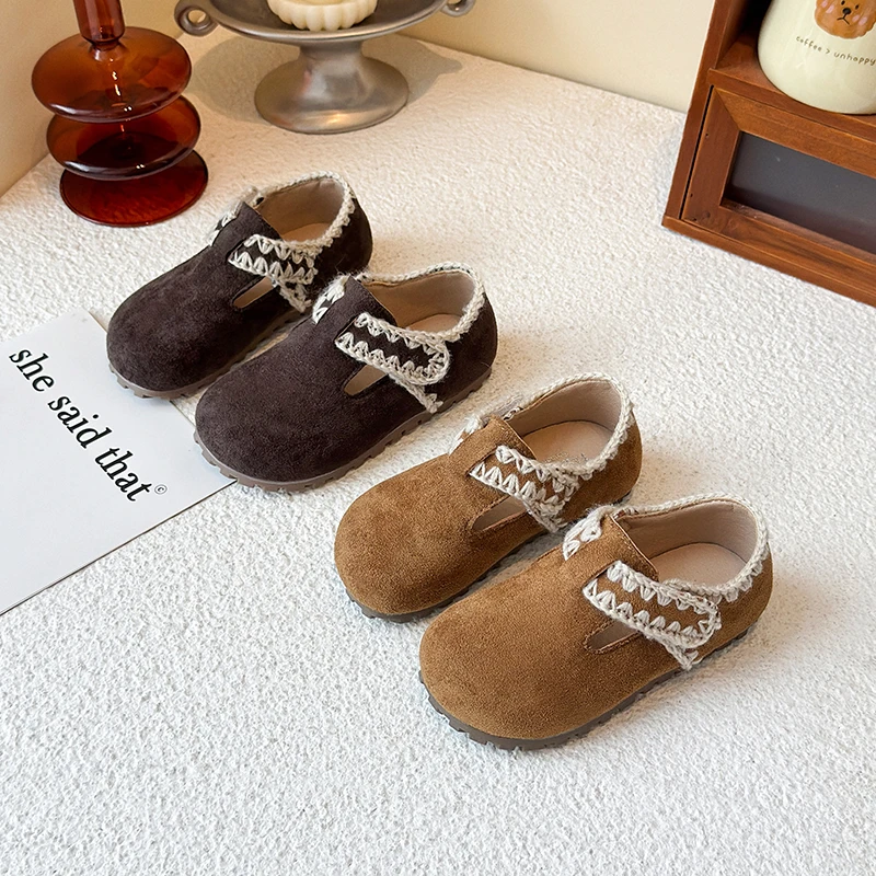 

Kids Princess Shoes Round Toes Sweet Girls Leather Shoes Korean Style Soft Bottom 2025 Autumn New Children Moccasins Non-slip