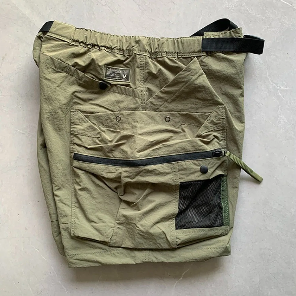 Summer Japanese Loose Multi Pocket Shorts for Men Quick Drying Waterproof Outdoor Nylon Five Quarter Pants