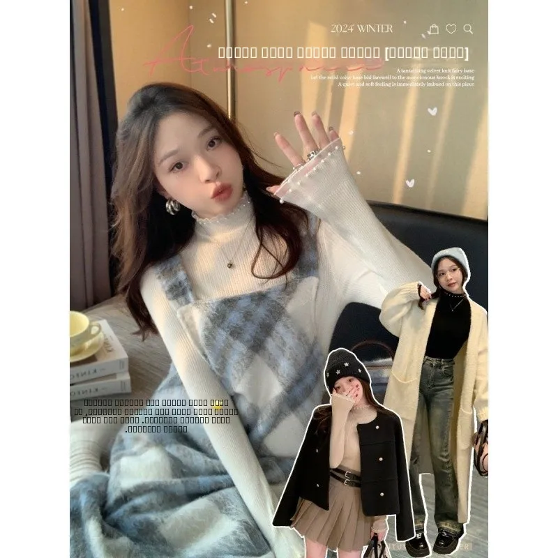   Sle frauen Basis irt Lange Sve Hohe Kragen Spitze Gestrickte Perle Pullover Herbst Winter Neue Ankunft Inneren Tragen Top