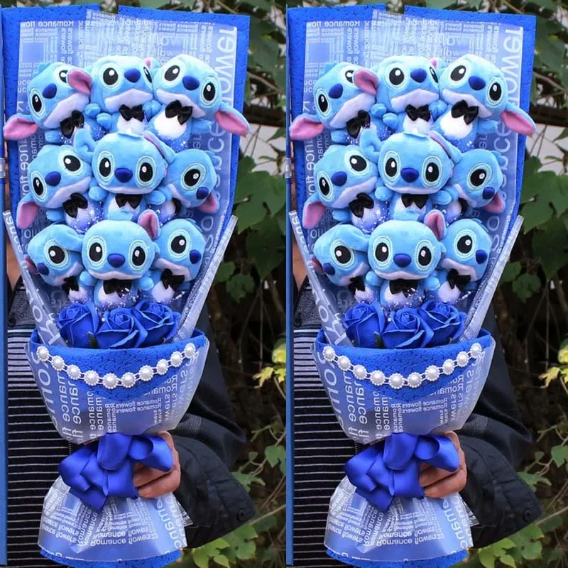 Disney Stitch Flower Bouquet Cartoon Lilo Stitch peluche bambola Bouquet confezione regalo bambini natale regali di compleanno regalo di san valentino