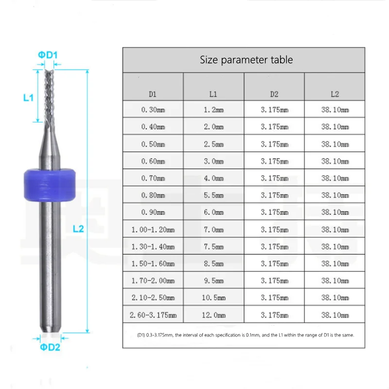 10pcs PCB corn end milling cutter 0.5-3.175mm, 3.175mm (1/8) Shank hard alloy PCB milling cutter CNC cutting milling cutter