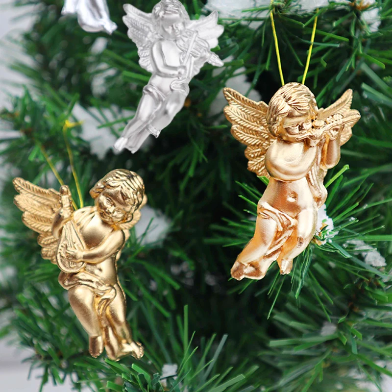 6 قطعة عيد الميلاد الحلي الذهب الفضة الملاك قلادة لطيف الملائكة تمثال شجرة عيد الميلاد الديكور للمنزل نافيداد 2023 السنة الجديدة هدية