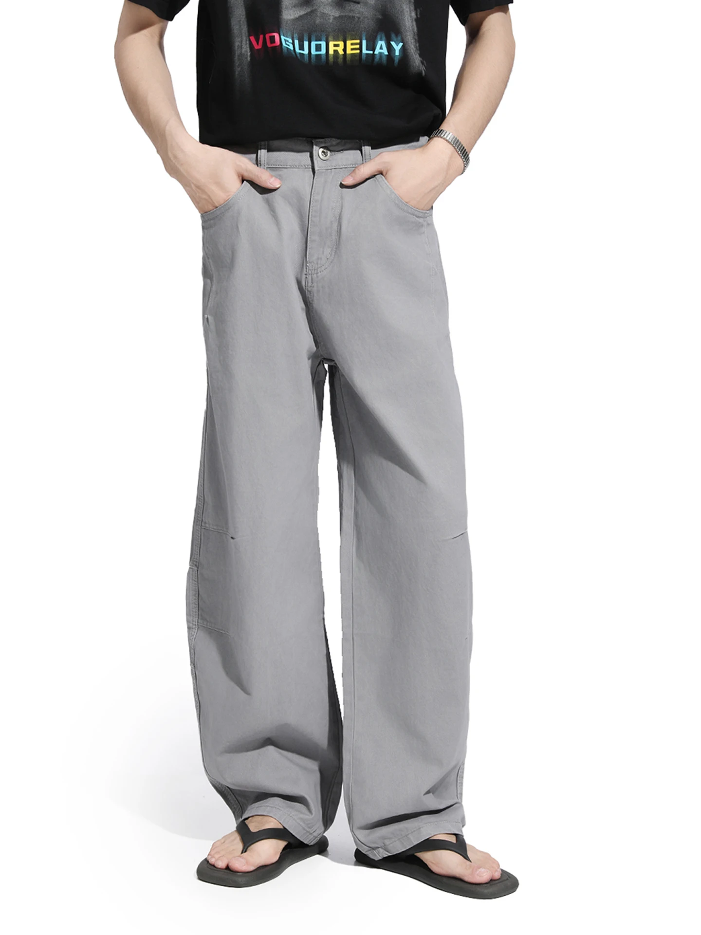 

Voguo Relay Casual Pants Knife Utili Pure Color Versatile Pleated Design Wide Leg Paratrooper Loose Fit Spring Autumn