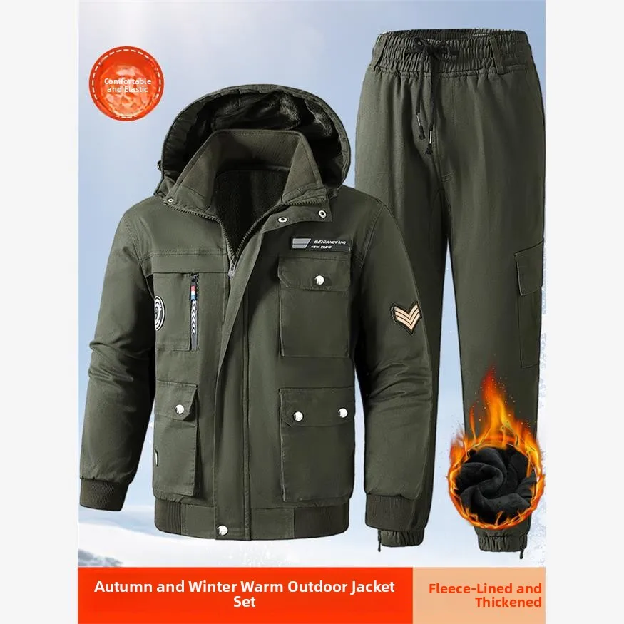 남성용 순면 작업복 세트 가을 겨울 두꺼운 내마모성 열 차단 용접 위장 작업복 라보...