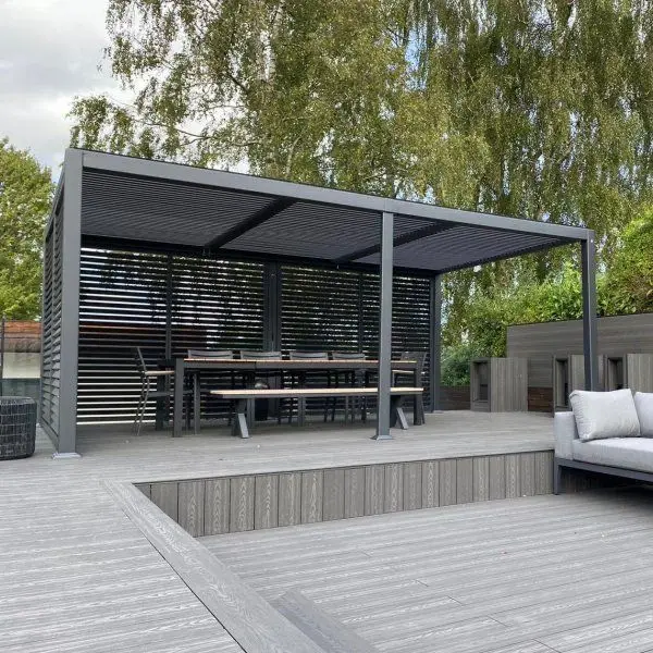 Large Size Adjustable Gazebo Modern Style Hurricane Resistant Rainproof Louvered Pergola with Aluminum Alloy Frame for Garden