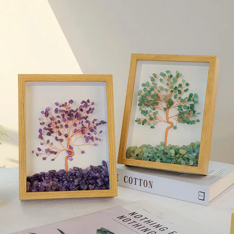 8-inch Natural Crushed Stone Crystal Tree Photo Frame Decoration. Pink Purple Yellow Crystal Life Tree. Creative Home Furning