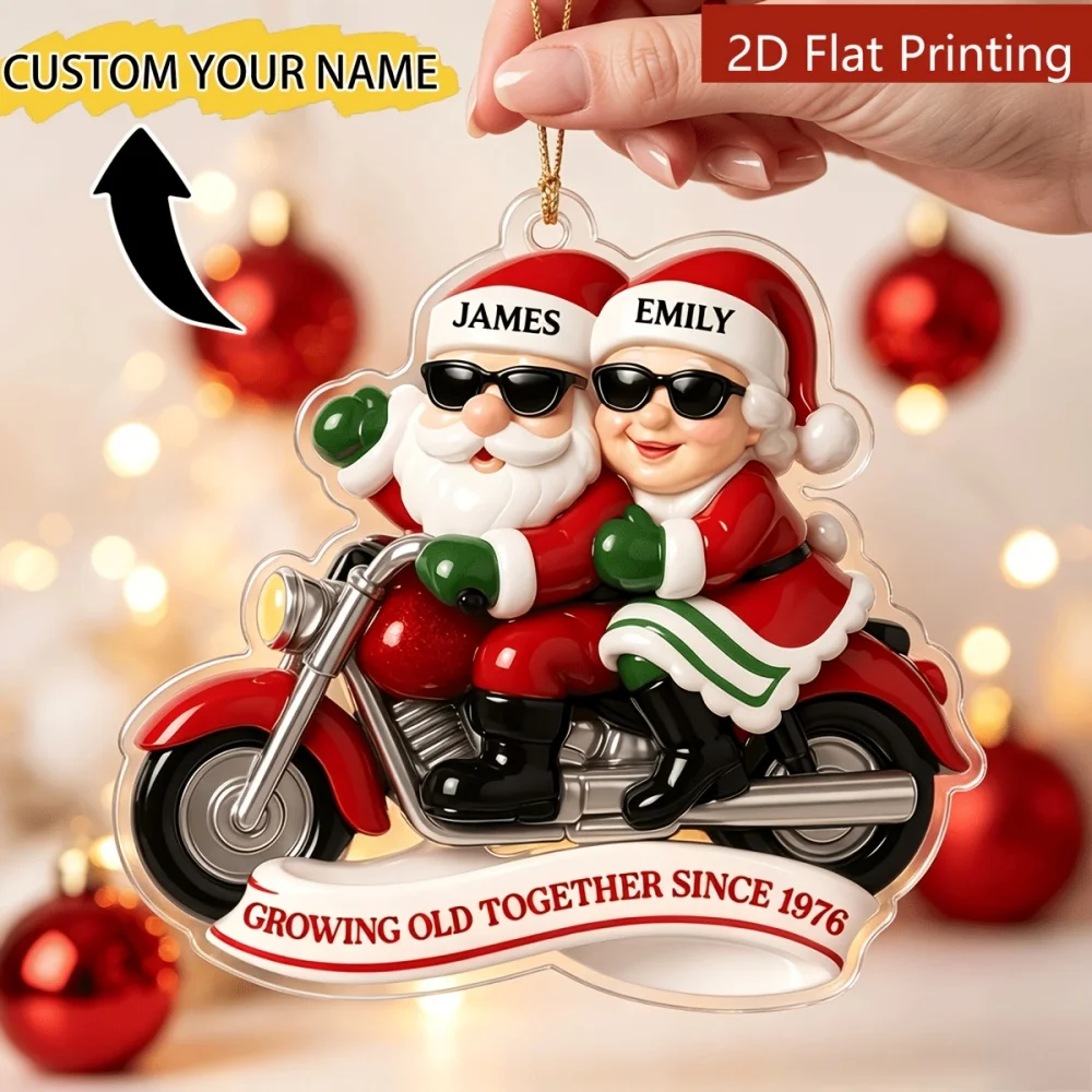 Personalized Personalized Santa Couple Motorcycle Acrylic Christmas Ornament, Custom Name & Year 2D Flat Printing Xmas Tree Hanging Decor - Aliexpress Deal