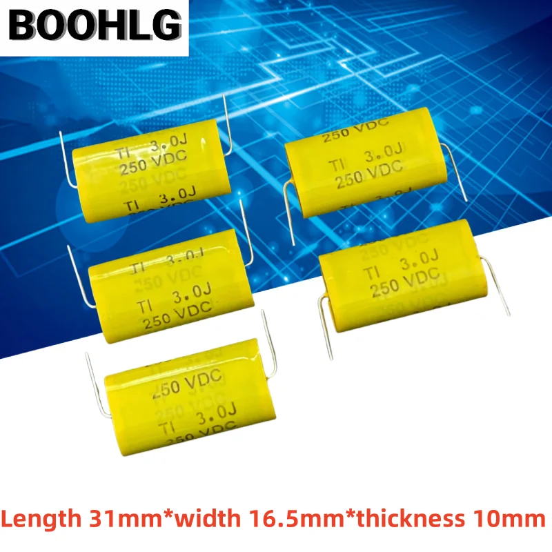5PCS 305J 250V 3UF Generation 3.3UF Axial Audio Coupled Pole-Less Film Capacitor