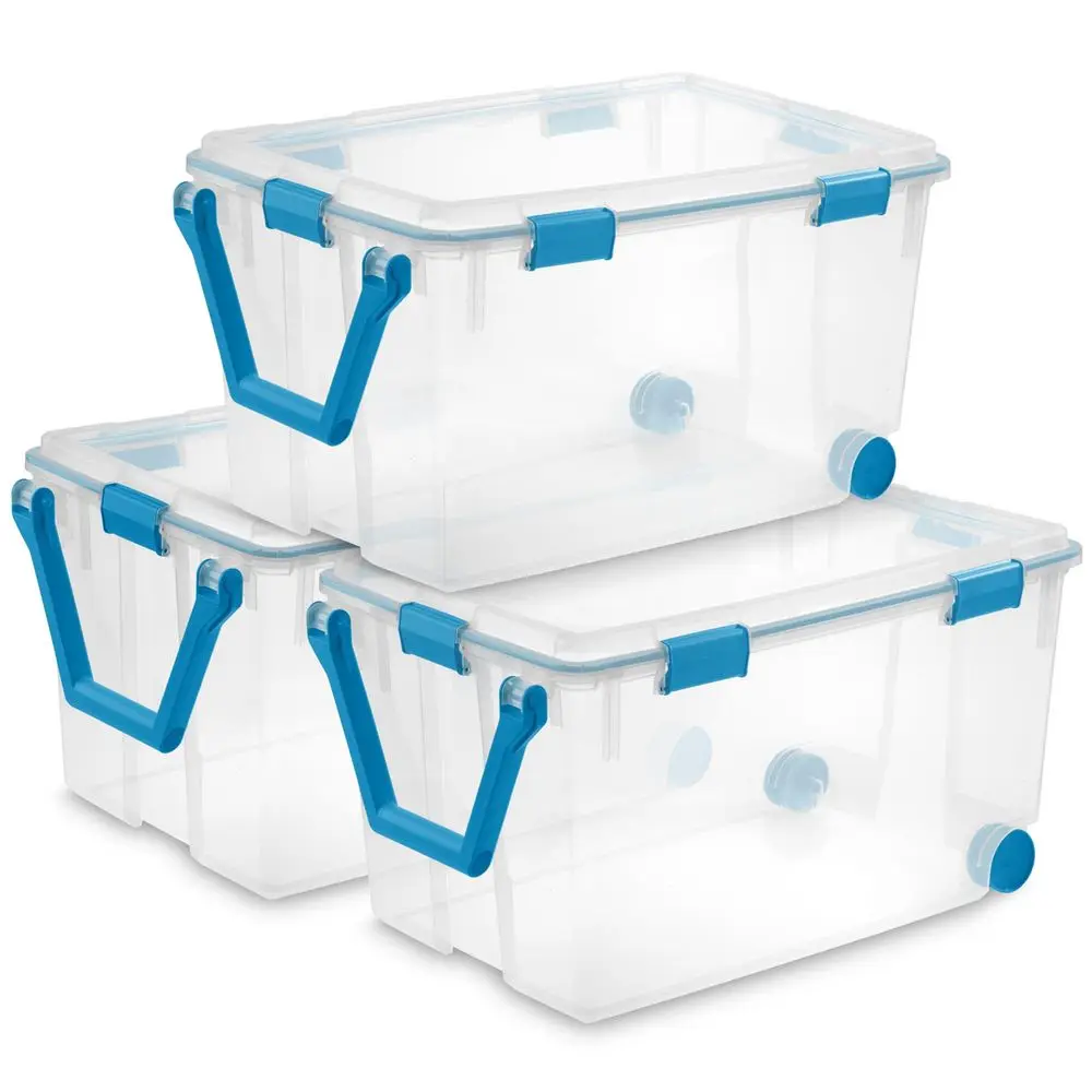 

3Pack Gasket Box, WeatherResistant Storage Bins with Latching Lids, 120 Quart HeavyDuty Organizing Containers for Closet, Bathr