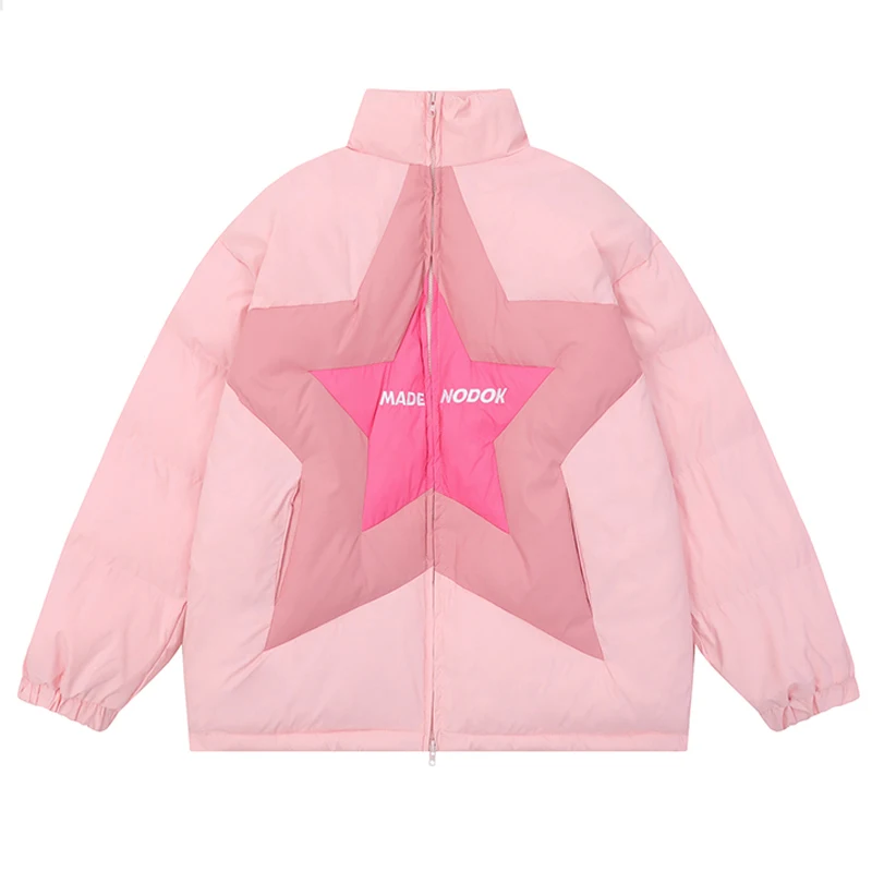 Star Patchwork Letter Embroidery Cotton Padded Puffer Parkas Jackets Streetwear Hip Hop Winter Casual Punk Rock Parkas Hipster