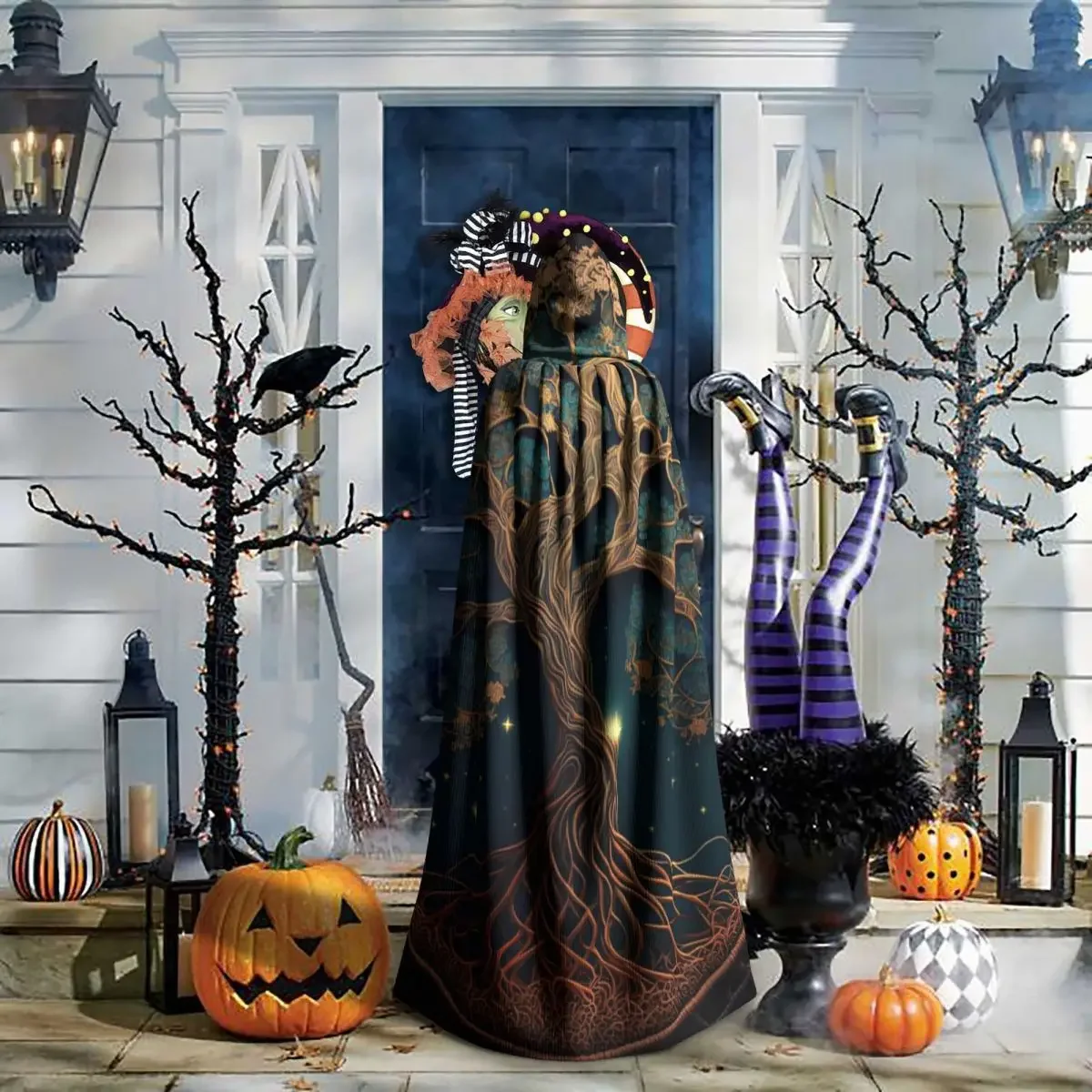 The Tree Of Life Hooded Cloak Halloween Party Cosplay Woman Men Adult Long Witchcraft Robe Hood