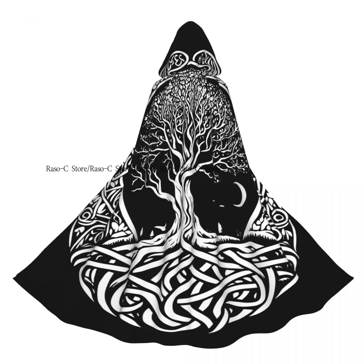 عباءة مقنعين للجنسين مع غطاء محرك السيارة شجرة الحياة عباءة مصاص دماء الساحرة كيب تأثيري حلي #6